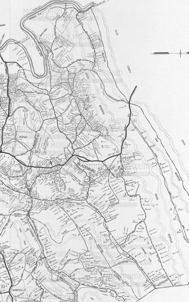 Blacksburg District 1940 School Census Map, Montgomery County, Virginia. Curtesy of Montgomery Museum of Art and History.